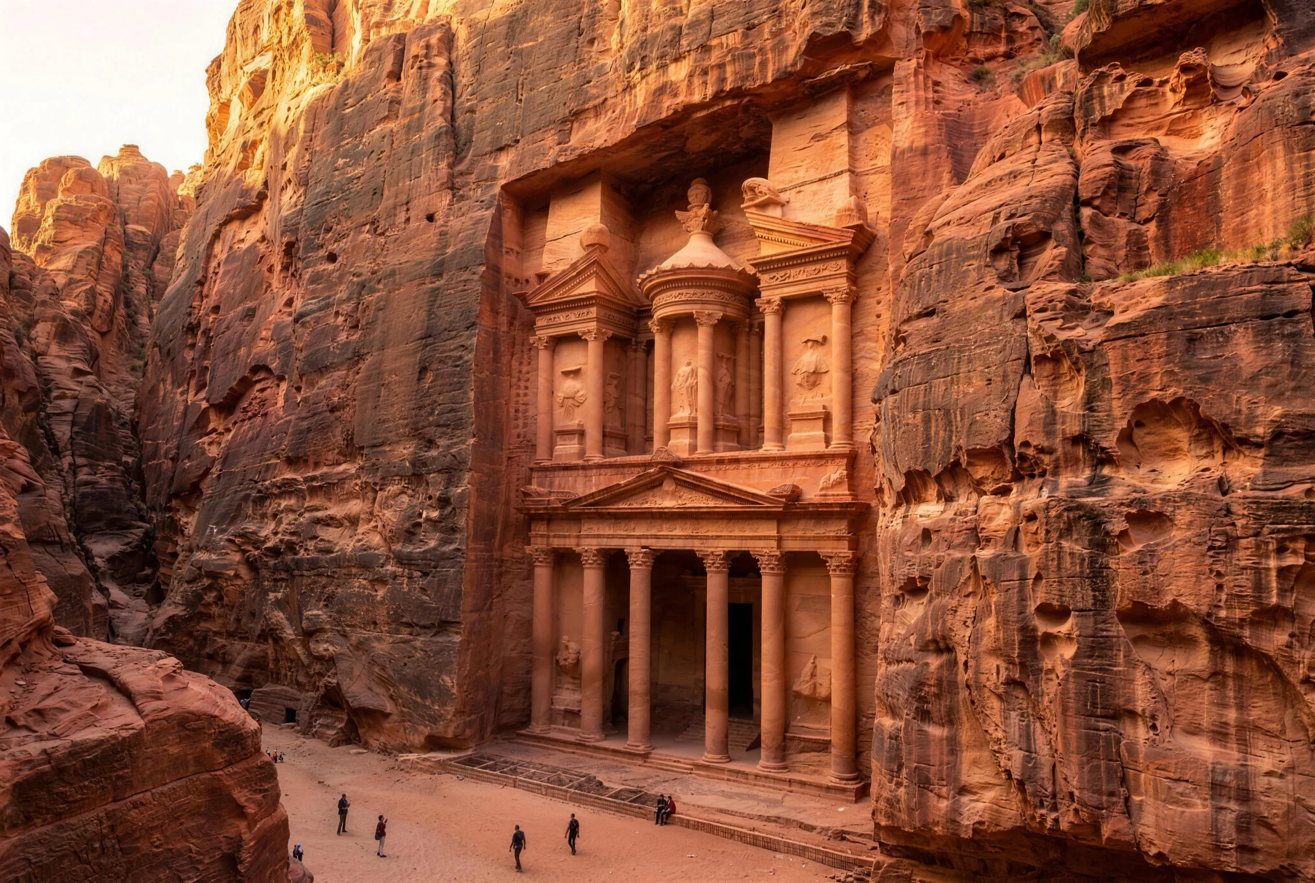 El Tesoro de Petra tallado en roca, Jordania