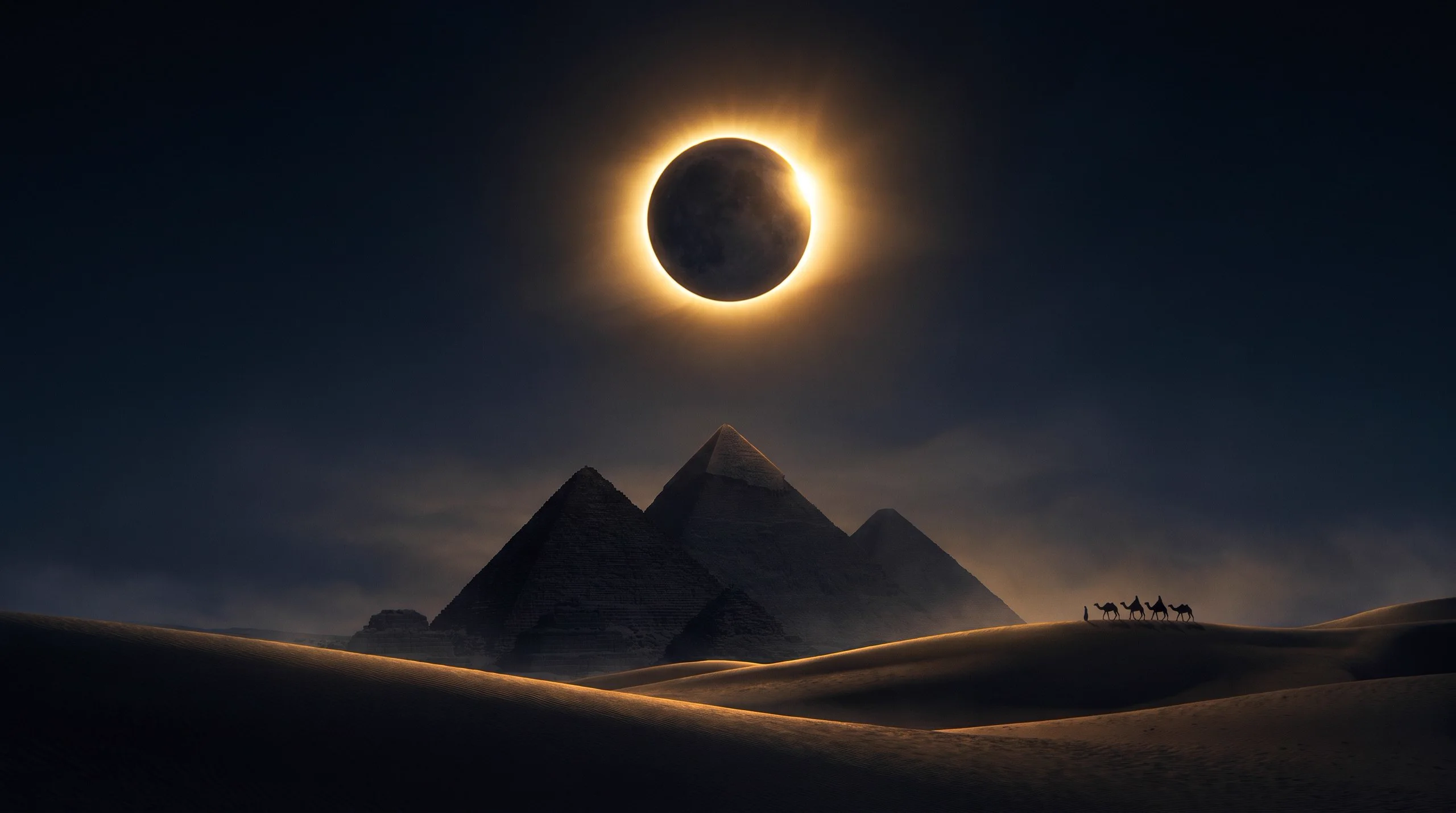 Eclipse solar total sobre el desierto de Egipto